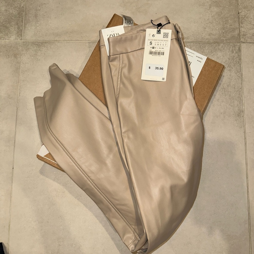 ZARA Beige LEATHER PANTS, skinny leather pants
